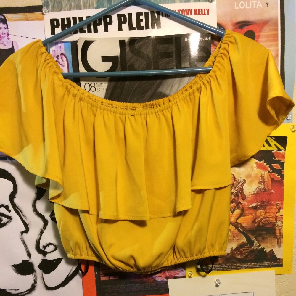 70s inspired Yellow Forever 21 Ruffle Top